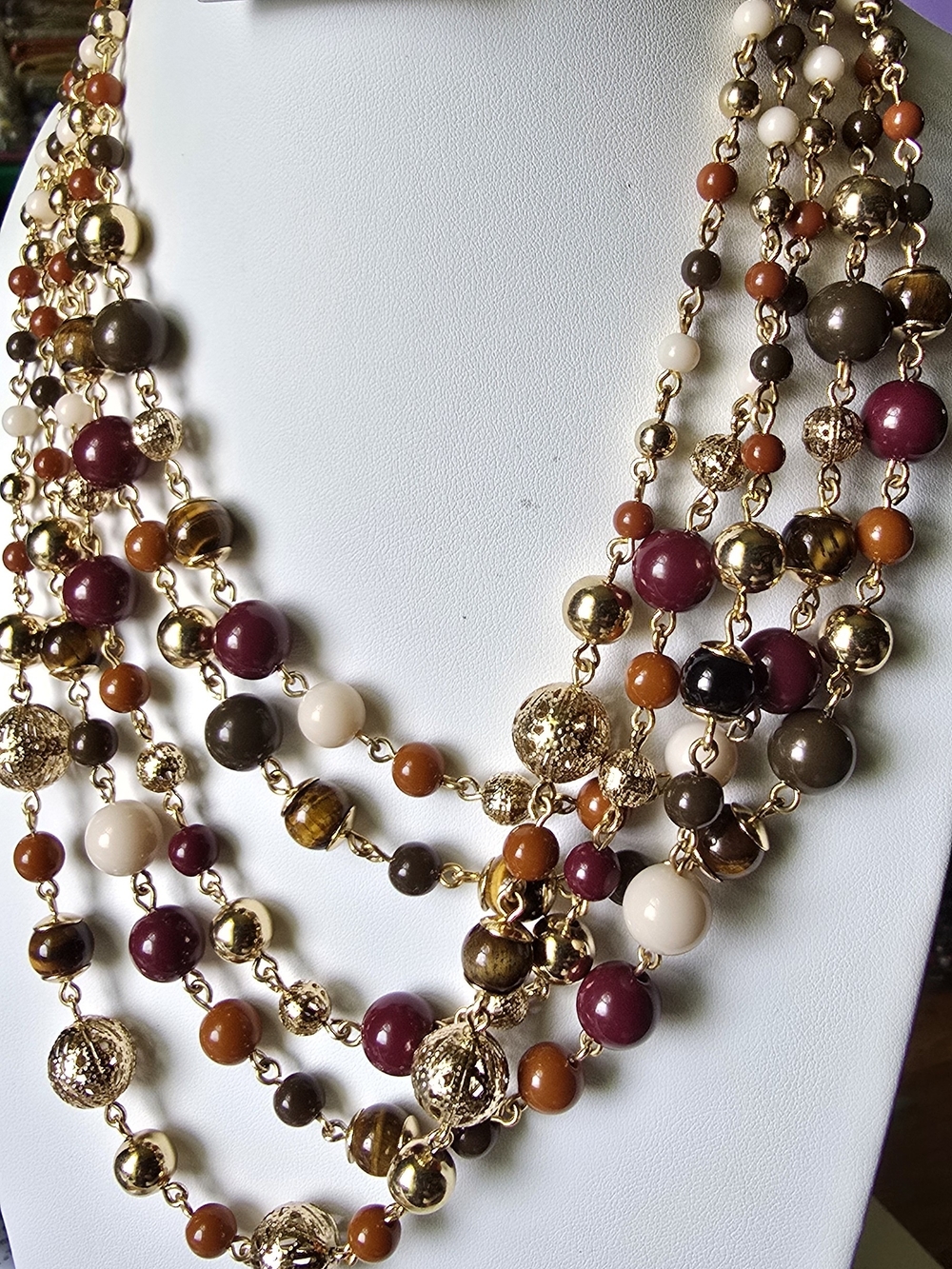 Multistrand Beaded Necklace in Gold & Brown Like New